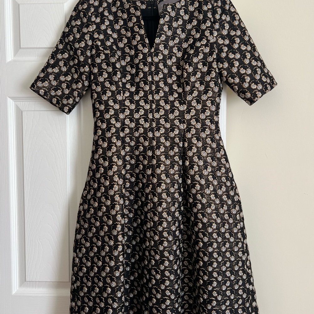 Lela Rose Black and Gold Patterned Midi Dress